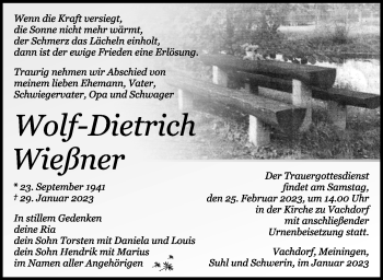 Traueranzeige von Wolf-Dietrich Wießner von Südthüringer Presse