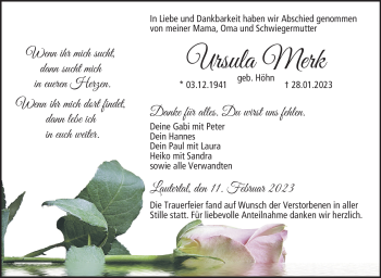 Traueranzeige von Ursula Merk von Neue Presse Coburg