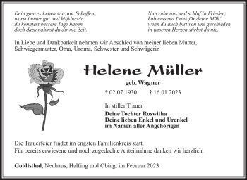 Traueranzeige von Helene Müller von Südthüringer Presse