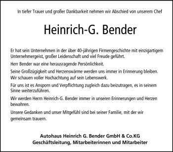 Traueranzeige von Heinrich-Georg Bender von Neue Presse Coburg
