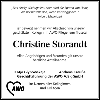 Traueranzeige von Christine Storandt von Südthüringer Presse