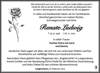 Traueranzeige von Renate Ludwig von Südthüringer Presse