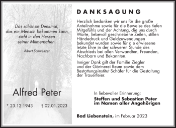 Traueranzeige von Alfred Peter von Südthüringer Presse