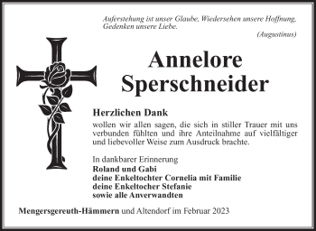 Traueranzeige von Annelore Sperschneider von Südthüringer Presse
