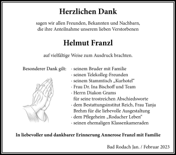 Traueranzeige von Helmut Franzl von Neue Presse Coburg