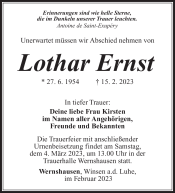 Traueranzeige von Lothar Ernst von Südthüringer Presse