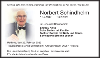 Traueranzeige von Norbert Schindhelm von Neue Presse Coburg