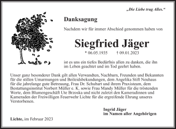 Traueranzeige von Siegfried Jäger von Südthüringer Presse