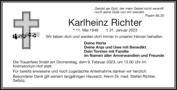 Traueranzeige von Karlheinz Richter von Frankenpost