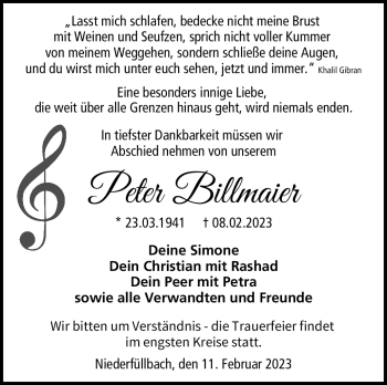 Traueranzeige von Peter Billmaier von Neue Presse Coburg