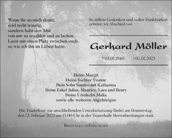 Traueranzeige von Gerhard Möller von Südthüringer Presse