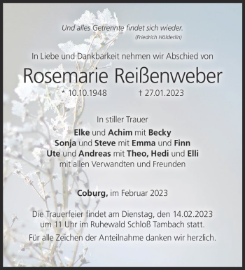 Traueranzeige von Rosemarie Reißenweber von Neue Presse Coburg