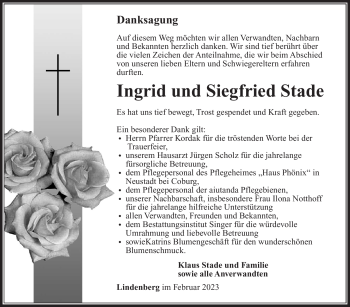 Traueranzeige von SiegfriedIngrid StadtStadt von Südthüringer Presse