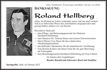 Traueranzeige von Roland Hellberg von Südthüringer Presse