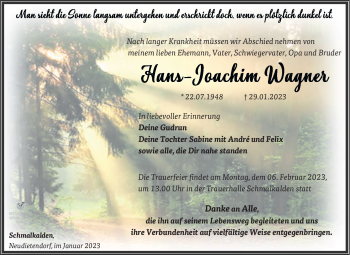 Traueranzeige von Hans-Joachim Wagner von Südthüringer Presse