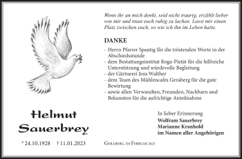 Traueranzeige von Helmut Sauerbrey von Südthüringer Presse