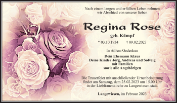 Traueranzeige von Regina Rose von Südthüringer Presse