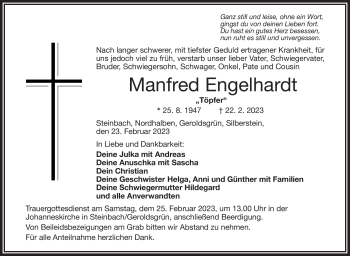Traueranzeige von Manfred Engelhardt von Frankenpost