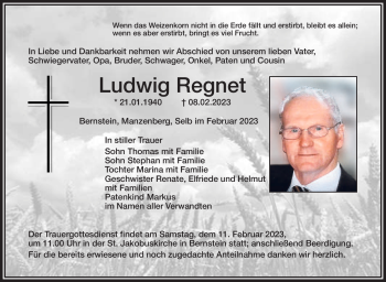 Traueranzeige von Ludwig Regnet von Frankenpost