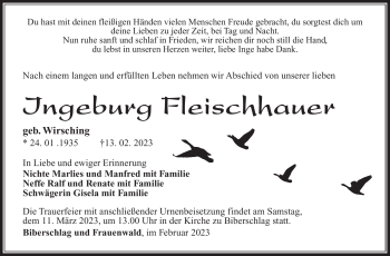 Traueranzeige von Ingeborg Fleischhauer von Südthüringer Presse