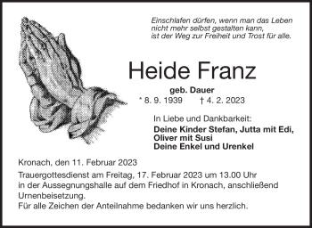 Traueranzeige von Heide Franz von Neue Presse Coburg