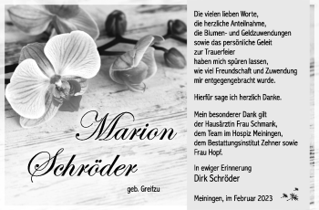 Traueranzeige von Marion Schröder von Südthüringer Presse