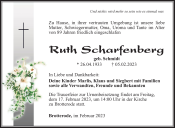 Traueranzeige von Ruth Scharfenberg von Südthüringer Presse