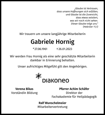 Traueranzeige von Gabriele Hornig von Frankenpost