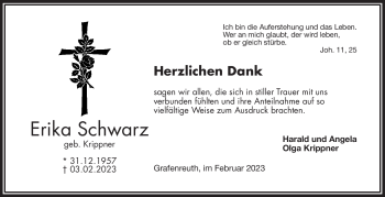 Traueranzeige von Erika Schwarz von Frankenpost