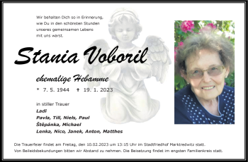 Traueranzeige von Stania Voboril von Frankenpost