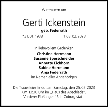 Traueranzeige von Gerti Ickenstein von Neue Presse Coburg