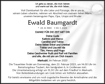 Traueranzeige von Ewald Baumgardt von Südthüringer Presse