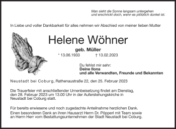 Traueranzeige von Helene Wöhner von Neue Presse Coburg