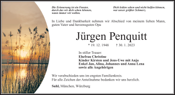 Traueranzeige von Jürgen Penquitt von Südthüringer Presse