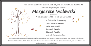 Traueranzeige von Margareta Walewski von Frankenpost