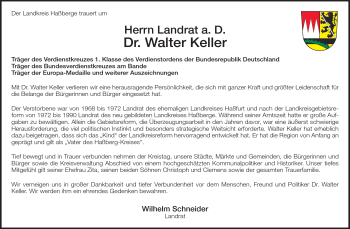 Traueranzeige von Dr. Walter Keller von Neue Presse Coburg