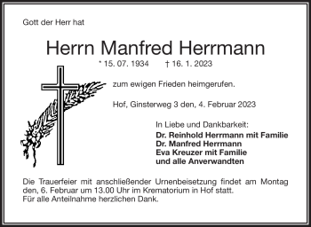 Traueranzeige von Manfred Herrmann von Frankenpost