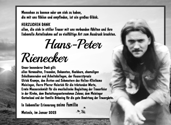 Traueranzeige von Hans-Peter Rienecker von Südthüringer Presse