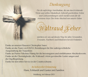 Traueranzeige von Waltraud Seher von Südthüringer Presse