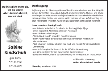 Traueranzeige von Sabine Kindschuh von Südthüringer Presse