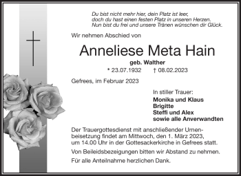 Traueranzeige von Anneliese Meta von Frankenpost