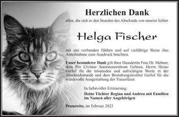 Traueranzeige von Helga Fischer von Südthüringer Presse