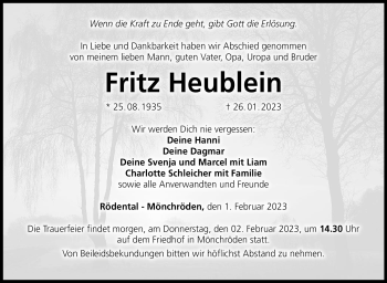 Traueranzeige von Fritz Heublein von Neue Presse Coburg