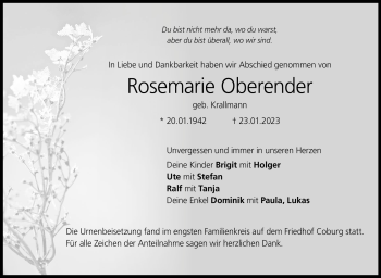 Traueranzeige von Rosemarie Oberender von Neue Presse Coburg