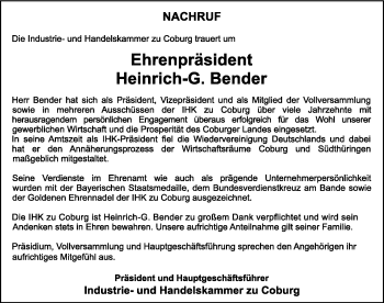 Traueranzeige von Heinrich-G. Bender von Neue Presse Coburg