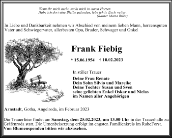 Traueranzeige von Frank Fiebig von Südthüringer Presse