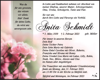 Traueranzeige von Anita Schmidt von Südthüringer Presse