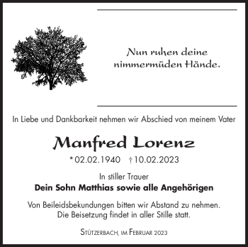 Traueranzeige von Manfred Lorenz von Südthüringer Presse