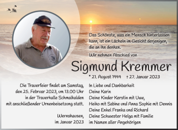 Traueranzeige von Sigmund Kremmer von Südthüringer Presse