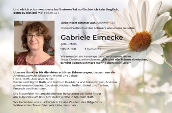 Traueranzeige von Gabriele Eimecke von Südthüringer Presse